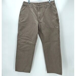 Carhartt Dungaree Fit Work Pants Men's 36x32 Khaki Canvas Double Knee Utility